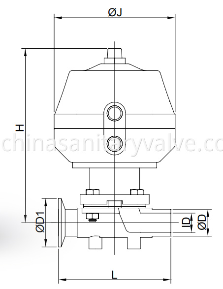 Hygienic pneumatic diaphragm valve weld and clamp end..